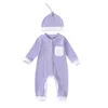 Baby Designer Clothes Kids Article Pit Sets Cotton Rompers Summer Boys Girls Solid Long Sleeve Jumpsuits Infant Soft Casual Pants Onesies With Hat WMQ1265