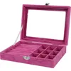 European-style Velvet Glass Ring Earring Jewelry Organizer Box Tray Holder Storage Case Display Case Home Decor 20*15*5cm