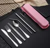 Talheres de aço inoxidável conjunto portátil Cutlery-set de viagem de viagem de piquenique conjuntos palha de metal com caixa e saco utensílio de cozinha sn3200