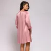 Moda donna mini abito in raso rosa casual o-collo manica lanterna abito dritto allentato liscio elegante abito da festa solido autunno 210412