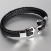 Pulseira de aço de aço masculino de alta qualidade, corda de couro preto de couro de couro para homens Bracelets de charme de presente303H