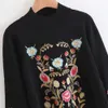 Mulher vintage estilo nacional bordado sweater moda senhoras outono de manga comprida knitwear feminino casual de malha top 210515