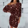 Bahar Uzun Kollu Düz Baskı Elbise kadın Elbise Rahat Baskı Yıldız Bandaj Mini Elbise Bayan Vestidos Moda 210514