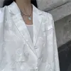 Gótico vintage mulheres jaqueta manga longa retro seda blazer de cetim para fêmea moda dragão chinês impressão branco outwears 211006