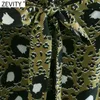 Women Vintage Turn Down Collar Leopard Print Bow Tie Sashes Shirt Dress Femme Long Sleeve Casual Slim Midi Vestido DS4945 210416