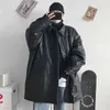 Inverno masculino solto longo pu beisebol couro motocicleta neve jaquetas pretas trincheira algodão-acolchoado roupas faux peles grossas casacos 210524