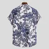 Stilvolle Zweige Blumendruck Hawaiihemd für Männer Sommer Tropical Aloha Shirts Herren Atmungsaktive Strandkleidung Chemise Homme 210522