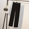 Gri Siyah Artı Boyutu Yüksek Bel Geniş Bacak Pantolon kadın Sonbahar Gevşek Düz Suit Buz Ipek Kadın 110A 210420