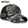 Gorras de béisbol de camuflaje táctico TACVASEN, gorras militares de malla de verano para hombres, gorras de camionero construidas con parches de bandera de EE. UU. Q0911