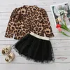Наборы одежды Детские девочки Одежда для одежды, леопард с длинным рукавом O-образным вырезом + точка короткая тюль юбка