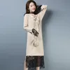 Högkvalitativ Autumn Winter Women Fashion Design Lace Solid Color Sweater Dress Ladies Wool Sticked Pullovers Casual Dresses