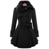 Women's Wool & Blends 2021 Women Slim Double-Breasted Woolen Coat Fashion Fur Lapel Button Warm Overcoat Trench Design Lace-Up Pleated Ruffl