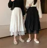 Wysoka talia Długie spódnice dla damskiej Midi Plised Moda Harajuku Koreański Styl White Black School Girl Maxi 210421