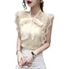 Solid Hollow Out Shirt Korean Fashion Clothing Vintage Sleeveless Summer Womens Tops and Blouses Lace Patchwork Blusas 9811 210527