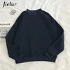 Jielur 9 Farben Rosa Grün Oansatz Hoodies Frauen Winter Herbst Pullover Sweatshirt Weibliche Reine Farbe Lose Trainingsanzug M-XXL 210928