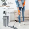 Floor Flat Mop Bucket Set Hand Free Squeeze Wet Dry Cleaning System 360 Flexible Magic For Hardwood Laminate Tiles 210830