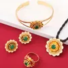 Ohrringe, Halskette, äthiopischer Goldfarben-Blumen-Anhänger, Armreif, Ring, trendiges Damen-Schmuckset