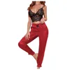 Saten Seksi Pijama Uzun Pantolonlu Dantel Pijama Gevşek Spagetti Kayış Samimi Lingerie Pijama Kadın Pijama Set Ev Tekerlekli Q0706