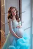 Anpassa Maternity Dress Robes för fotografering eller baby shower tulle chic kvinnor prom klänningar plus storlek långärmad fotografi mantel