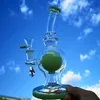 Duschhuvud perc bollstil 14mm kvinnliga foghoppor 4mm tjockt grönt lila vatten glas bongs 7 tums rigolja dab riggar med skål