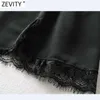 Zeefity Dames Vintage Plooien Stand Kraag Zoom Kant Stikken Zwart Mini Dress Office Chic Vrouw Back Rits Vestido DS4980 210603