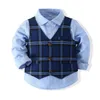 Blazer Kids Boy Gentleman Abbigliamento set camicia a maniche lunghe+gilet+pantaloni abiti per bambini per abiti da festa