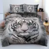 Tier-Bettbezug-Sets, Design 3D-Tiger-Bettwäsche und Kissenbezüge, 180 x 200 cm, für volles Doppelbett, King-Size-Bett, schwarze Bettwäsche 210615