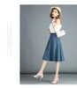 Qooth Office Lady Plus Size Skirt Spring Summer Women's High Waist Mid-length Solid Color A-line Large Swing 2XL Skirt QT565 210518