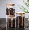 Récipient de stockage de grains de café de bocal scellé en verre carré de cuisine avec une cuillère en bois assaisonnement bouteille organisateur de conservation de la fraîcheur