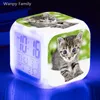 Övriga klockor Tillbehör 2021 Söt liten Kitty 7 färger LED Digital väckarklocka för barn Firthday Gift Multi-Function Night Light