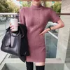 Autumn Winter Warm Bottoming Sweater Women Sexy Slim Bodycon Dress Female Half turtleneck short Sleeve Knitted Vestidos 210519