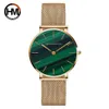 Stainless Steel Mesh Band Japan Quartz Waterproof Women Green Malachite Stone Ladies Top Luxury Brand Wrist Watches 210527