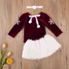 0-24m julfödd spädbarn baby flicka kläder uppsättning pom långärmad santa romer plysch kjolar vinter xmas outfits 210515