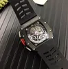 New Luxury Big Full Black Case Flyback Skeleton Watches Rubber Japan Miyota Automatic Mechanical Mens Watch2146