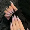 24pcs/Set Nude Color wielokrotnego użytku Fałszne paznokcie Lampart Extra długa trumna Fałszywa końcówki Eleganckie błyszczące fluorescencyjne akrylowe pełne okładka