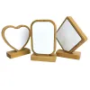 Stock Bamboos Sublimation Blank Photo Frame With Base DIY Double Sided Wood Love Heart Round Frames Magnetism Picture Painting Decoration sxa11