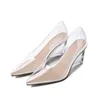 Original Intention Transparent Wedges Sandals Woman Crystal High Pointed Toe Concise Grace Chic Pumps Fashion Shoes