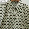 Dames Mode Geometrische Print Casual Blouse Office Dame Lange Mouw Zakelijke Shirt Chic Femme Blusas Tops LS7386 210416