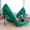 Pompy ślubne Kobiety 11 cm Wysokie Obcasy Crystal Shoes Snake Green Rhinestone Luksusowe Sztuk Panie Bridal Party Shoe Duża sukienka
