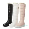 Boots Lady Winter Snow Knee High Round Toe Increased Heel Zipper Sequined Big Size 34-43 White Pink Black Casual