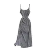 Moda temperamento vestidos vestido de verão vestido retro houndstooth slim sling sexy midi gk790 210507