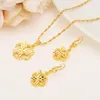 Romantic Lovely Sea heart Pendant chain Earrings sets Jewelry 18 k Yellow Solid Gold Necklaces women