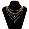 5pcs / set Trendy Crystal Flower Heart Necklace för Women Multilayer KPOP Neck Chain Chokers Halsband 2021 Trend Smycken