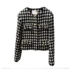 Damskie Kurtki 2021 Jesień O-Neck Z Długim Rękawem Tweed Woolen Color Block Houndstooth Plaid Grid Moda Płaszcz Casacos Kurtka SMLXL