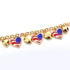 LongWay Us Country Flag Bracelets With Heart Pendant Fashion Glass Gem Gold Color Link Chain Bangles Jewelry Gift