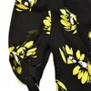 2021 estate autunno manica corta scollo a V abito nero giallo stampa floreale con pannelli bottoni monopetto moda donna abiti corti G127081