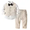 Jungen Anzüge Blazer Kleidung Anzüge für Hochzeit Formelle Party Gestreiften Baby Weste Hemd Hosen Kinder Jungen Oberbekleidung Kleidung Set G1023