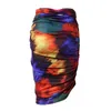 Twotyle Tie Dye Bodycon Saia para Mulheres Cintura alta Ruched Slim Fit Color Saias Feminino Moda Roupas Verão 210730