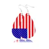 Bandeira americana Impressão frente e verso PU Brincos de couro PU Água Novo 2021 Dia da Independência de Couro Gota de Água Estrela de Jóias Q0709