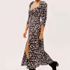 women Fashion Bohemian long dress female Printed bow puff sleeve square collar dresses slim robe Summer Vestidos 210520